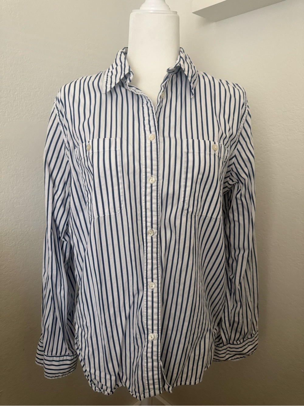 Ralph Lauren Striped Button-Up Cotton Shirt - Blue & White - Picture 2 of 5